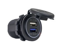 USB розетка / 2 порта / универсальная с вольтметром 3А черный корпус с подсветкой USB розетка / 2 порта / универсальная с вольтметром 3А черный корпус с подсветкой